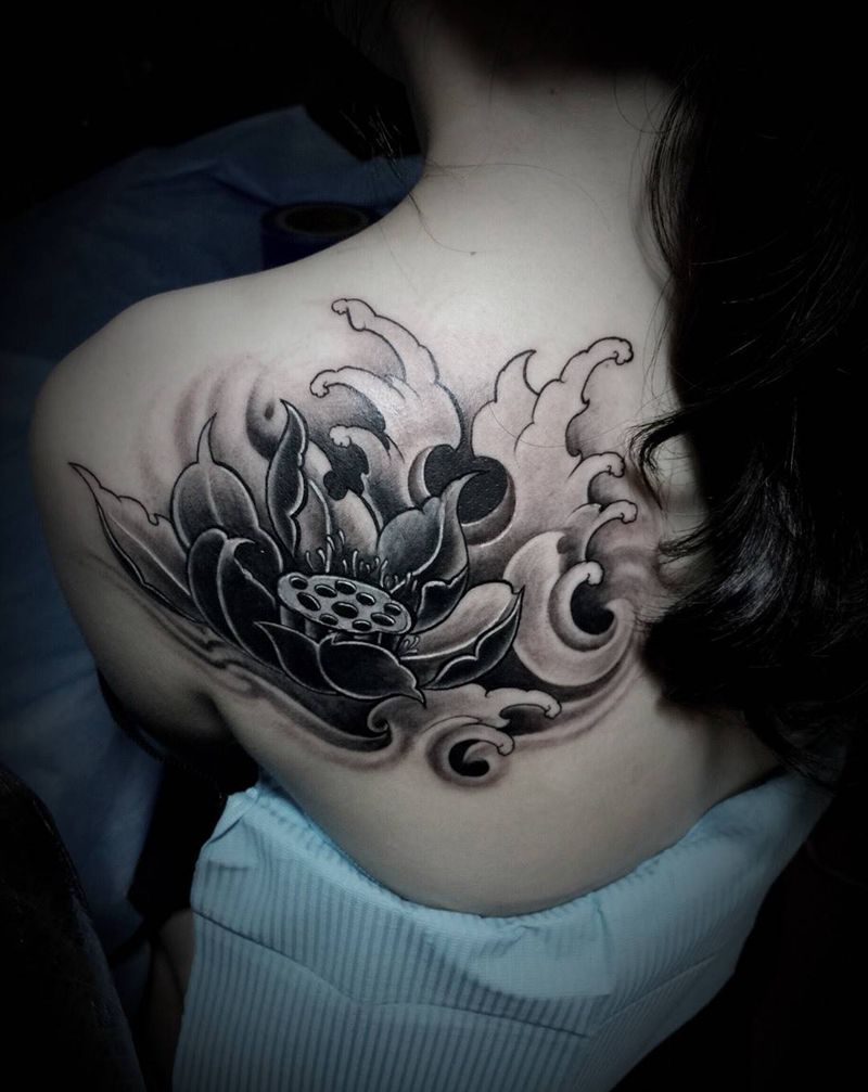 莲花、遮盖前后效果。纹身图片