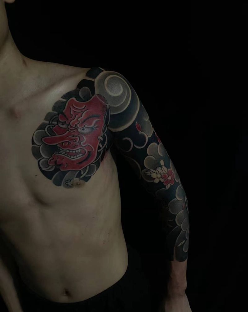 能面老传统纹身图片_手臂老传统纹身图案