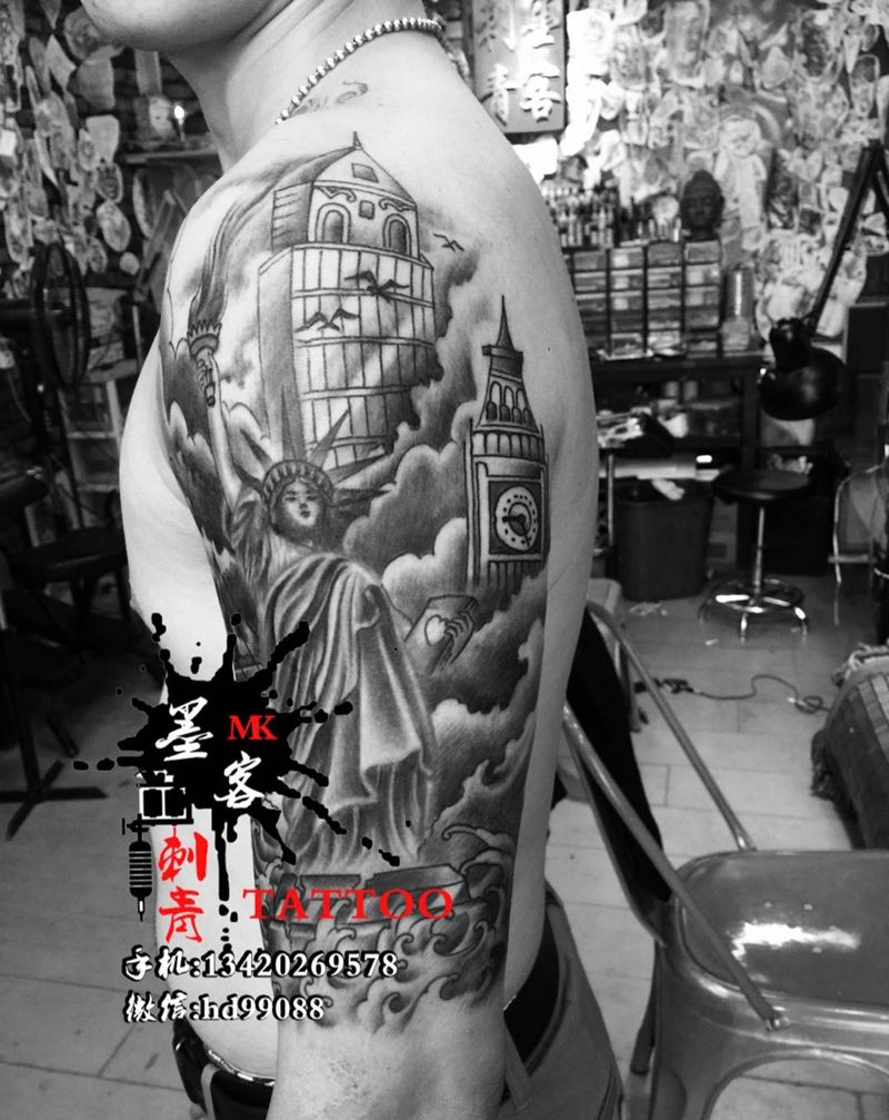 修改作，自由女神像纹身图片