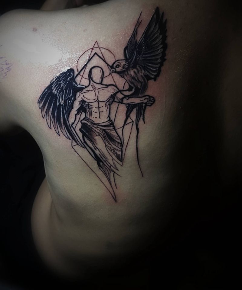 天使纹身图片_肩部几何纹身图案