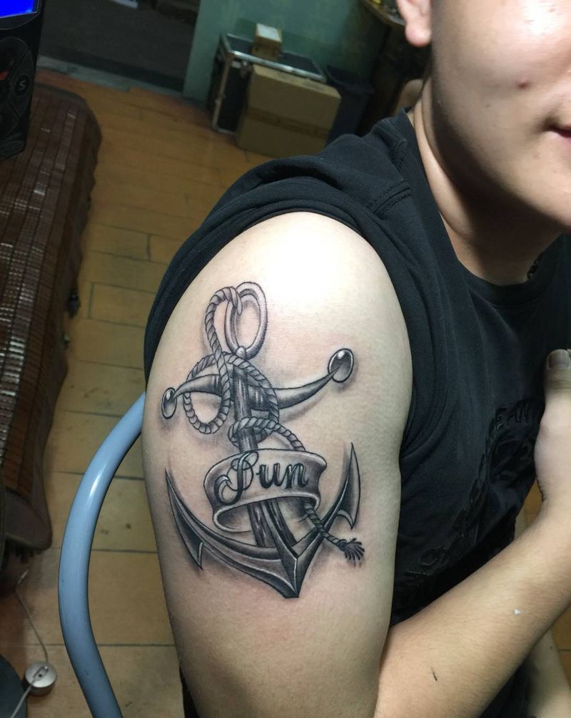 欧美黑灰船锚⚓️纹身图片