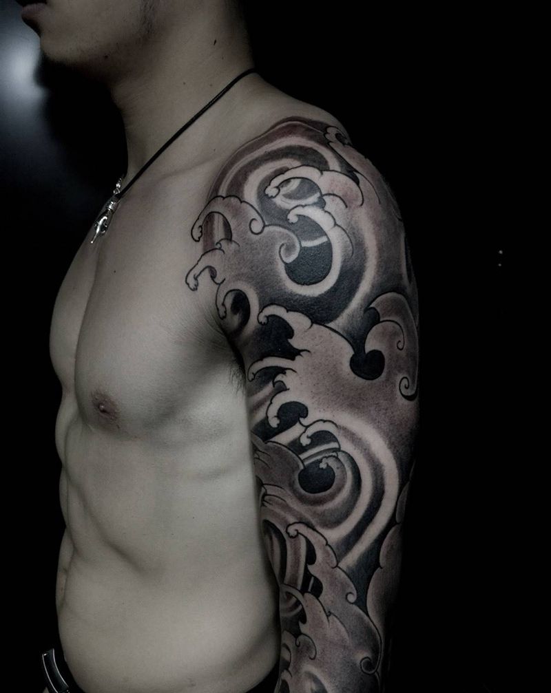 水浪。纹身图片_成品传统原创手部手臂纹身图案