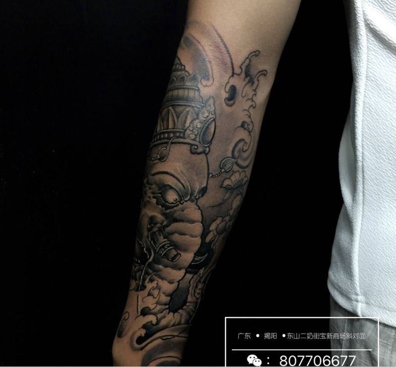 象神纹身图片_成品手稿手臂手部原创揭阳纹身图案