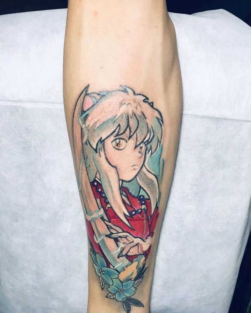 犬夜叉纹身图片_手臂水彩纹身图案