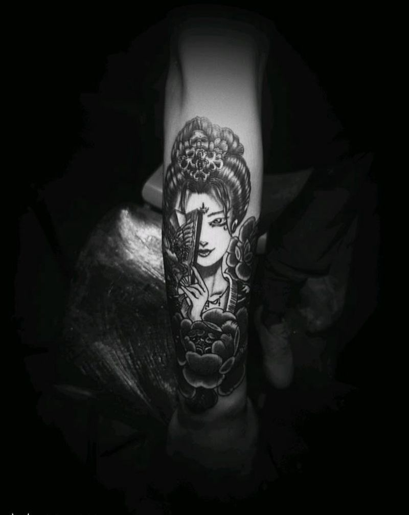 艺妓纹身图片_手臂新传统纹身图案