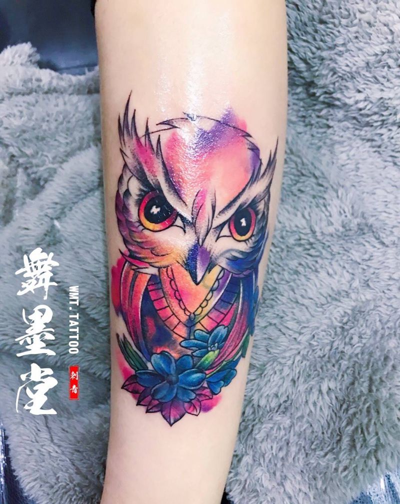 喵头鹰纹身图片