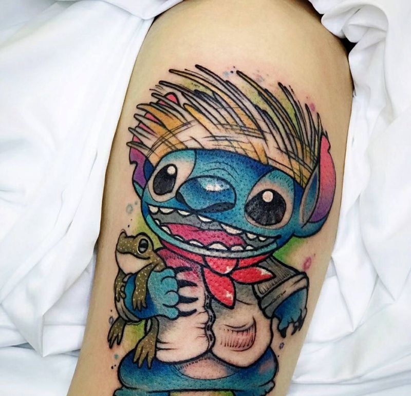 史迪仔纹身图片_水彩纹身图案