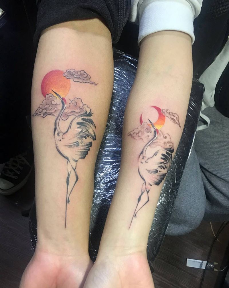 鹤 情侣款纹身图片