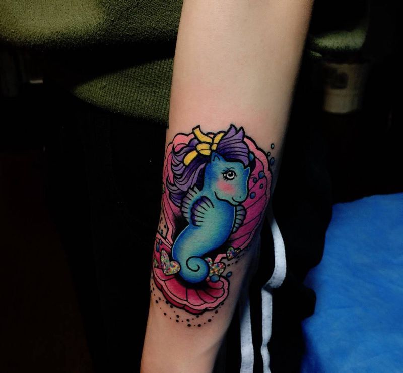 school风格海马。纹身图片