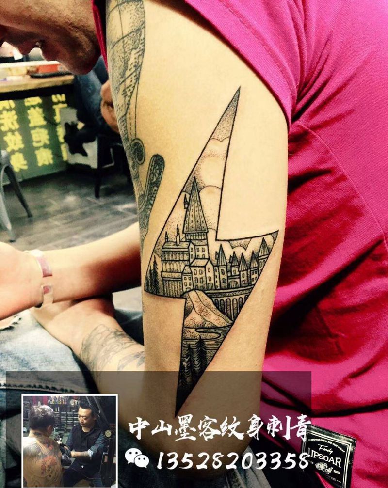 点线拼图花臂（未完）纹身图片