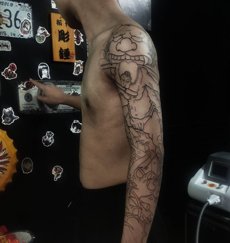 张顺破水门纹身图片_手臂老传统纹身图案