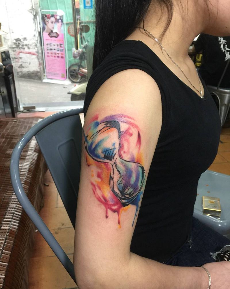 梦幻水彩沙漏纹身图片