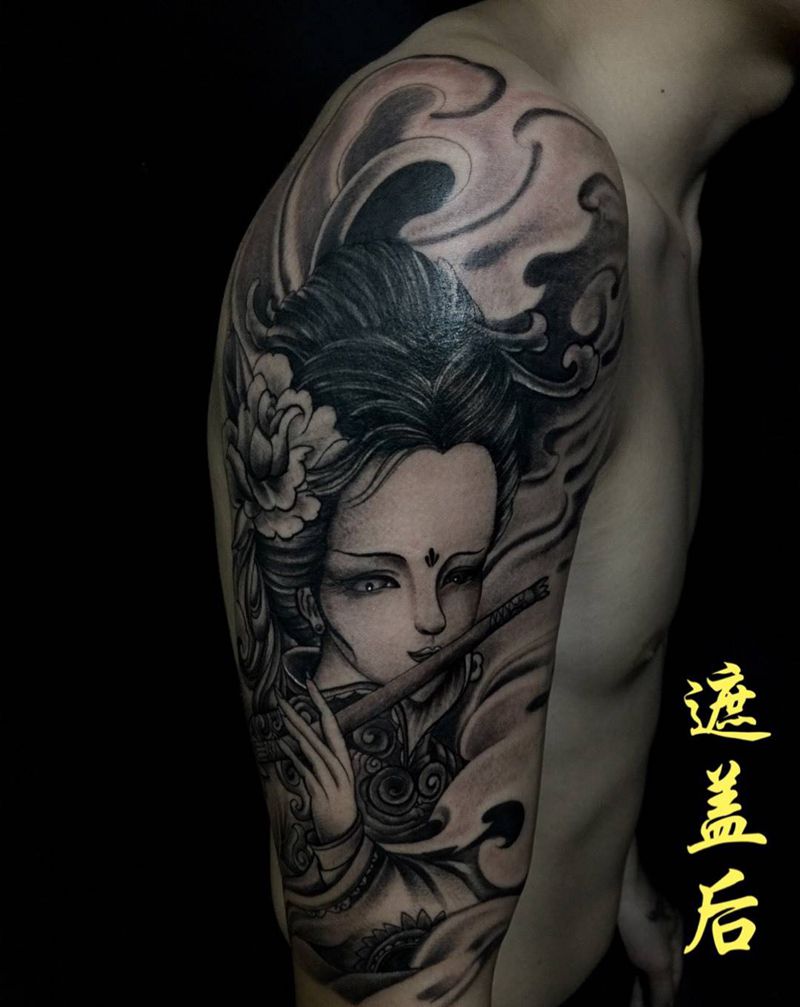 艺妓、遮盖前后纹身图片