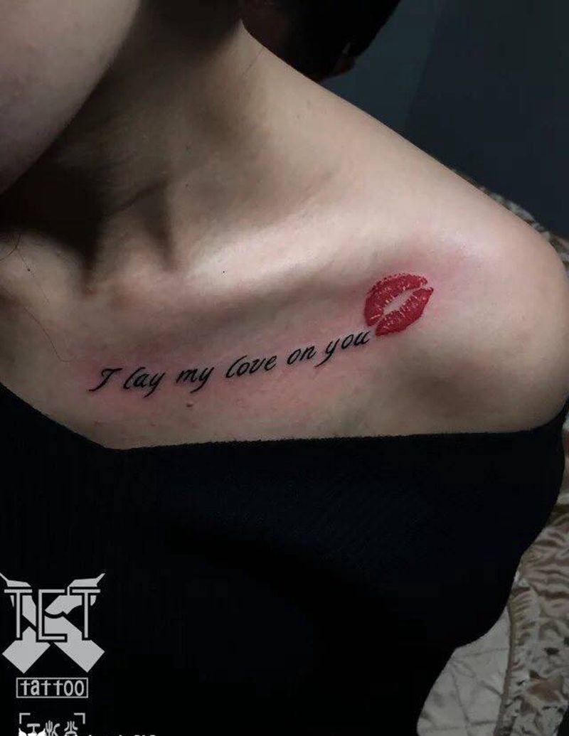 英文红唇纹身图片_成品胸部纹身图案