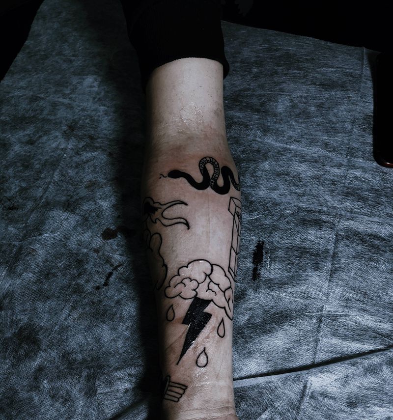 拼接纹身图片_手臂Old School纹身图案