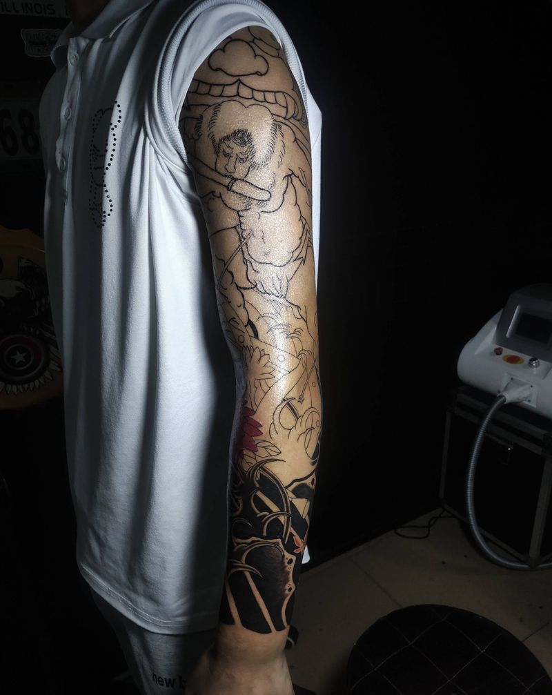 张顺破水门未完。纹身图片_手臂老传统纹身图案