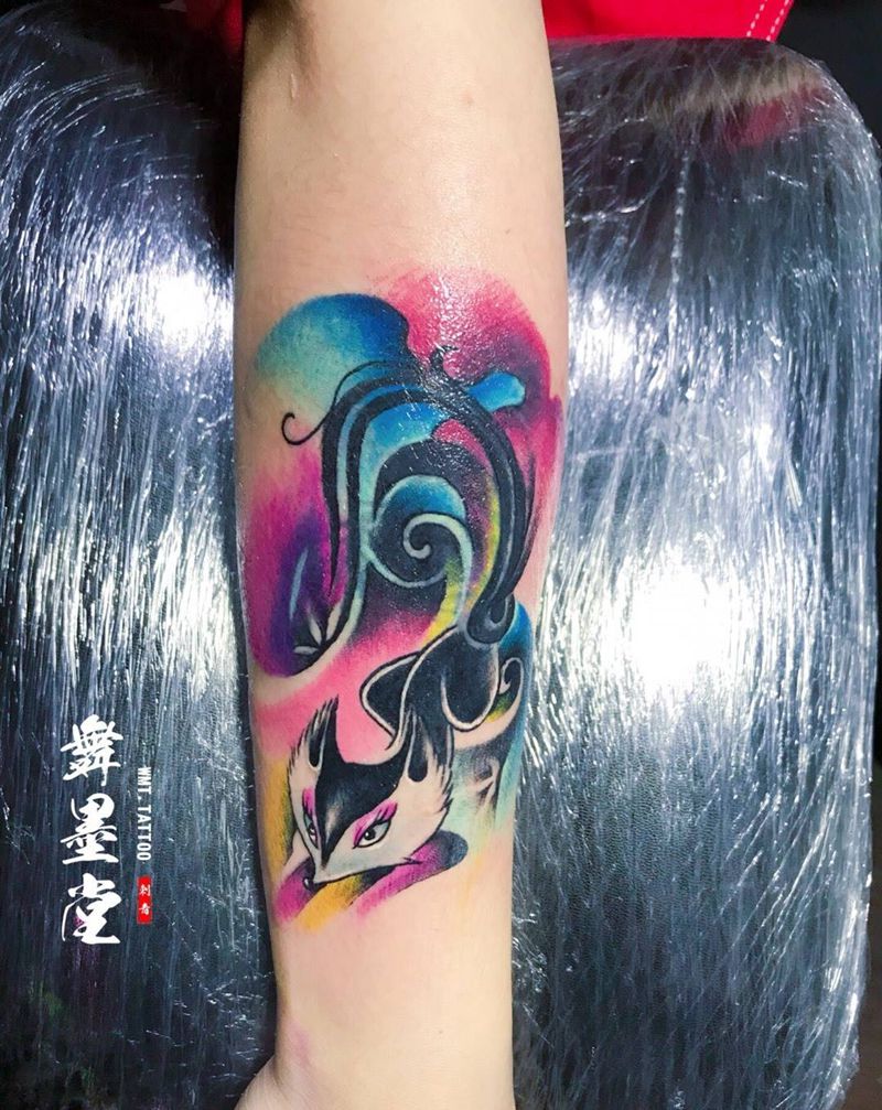 水彩狐狸纹身图片