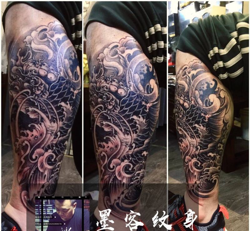 雾墨鲤鱼纹身图片