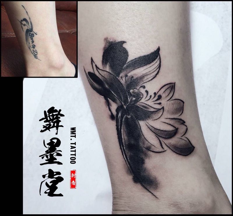 水墨荷花纹身图片