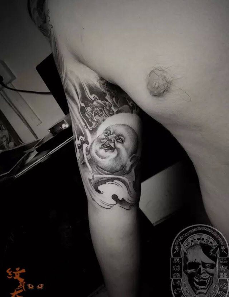 福在眼前纹身图片_成品手臂传统人物宗教纹身图案