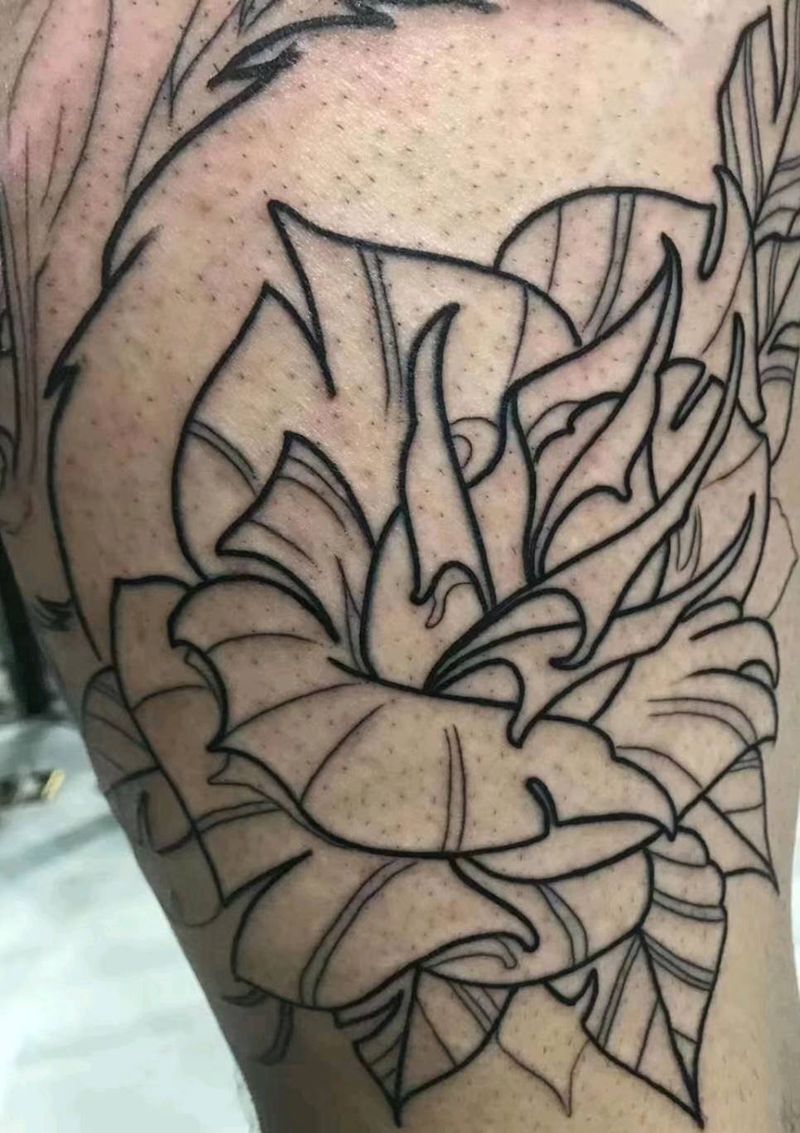 线条纹身图片_腿部Old SchoolNew School纹身图案