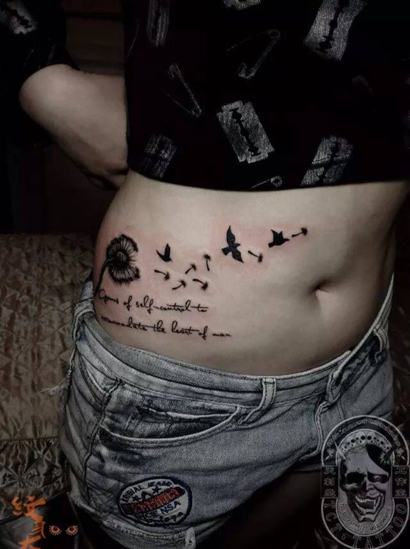 蒲公英纹身图片_腹部清新成品植物纹身图案