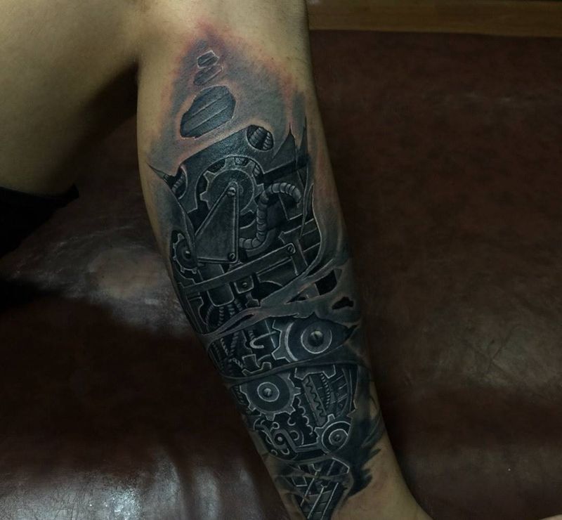 机械遮盖作品遮盖前后纹身图片