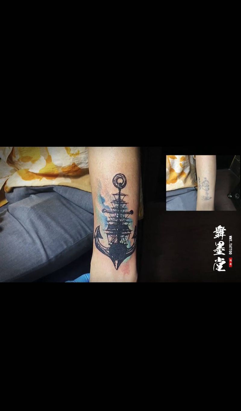 船锚 遮盖纹身图片