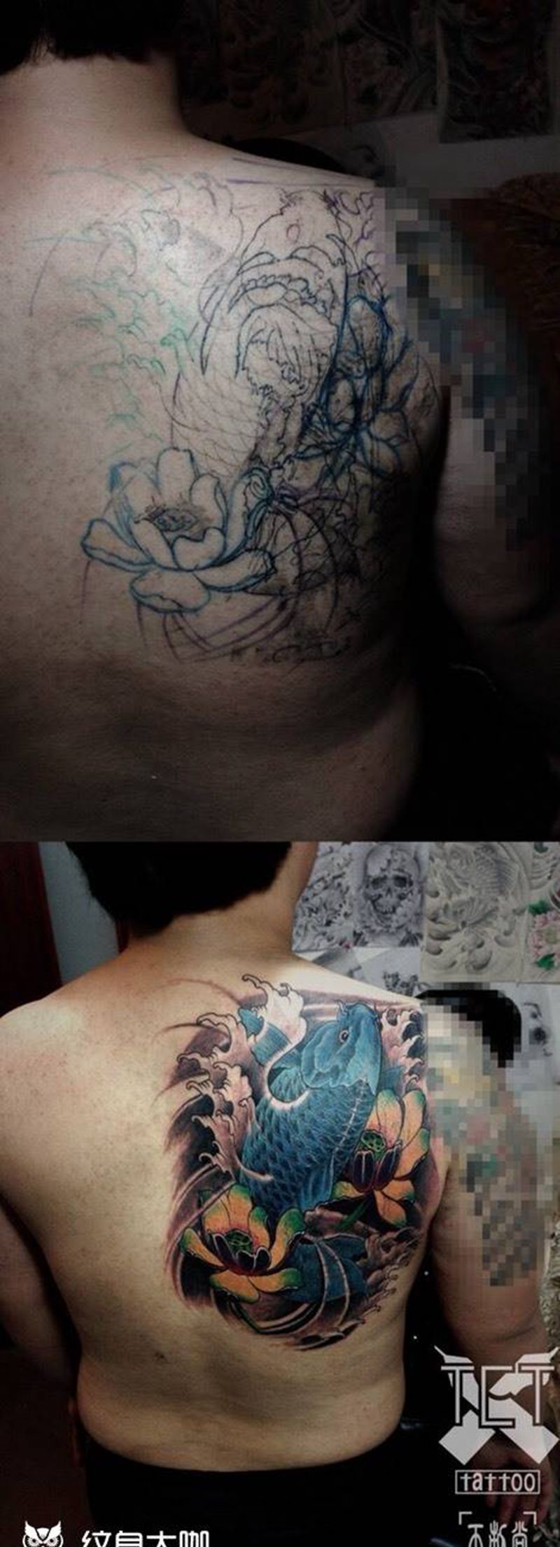 遮盖纹身图片_成品背部传统纹身图案