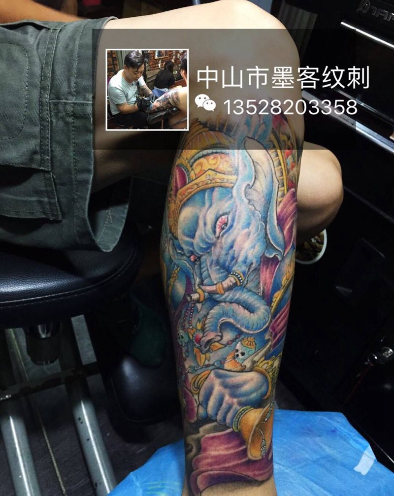 彩色象神（守护神）纹身图片