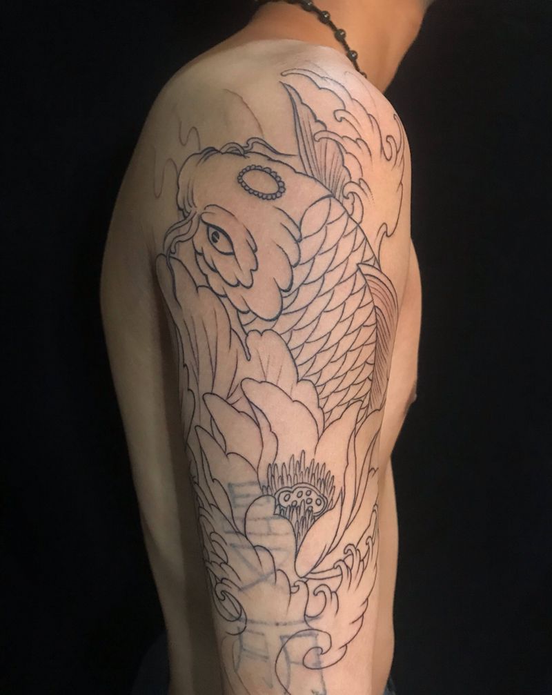 鱼 线条。纹身图片