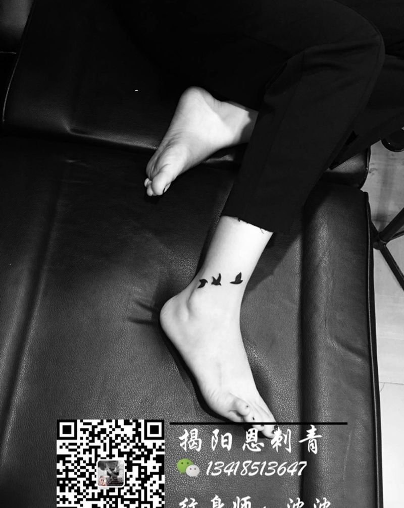 小清新、鸟纹身图片_成品腿部清新几何图腾动物揭阳揭阳恩刺青纹身图案