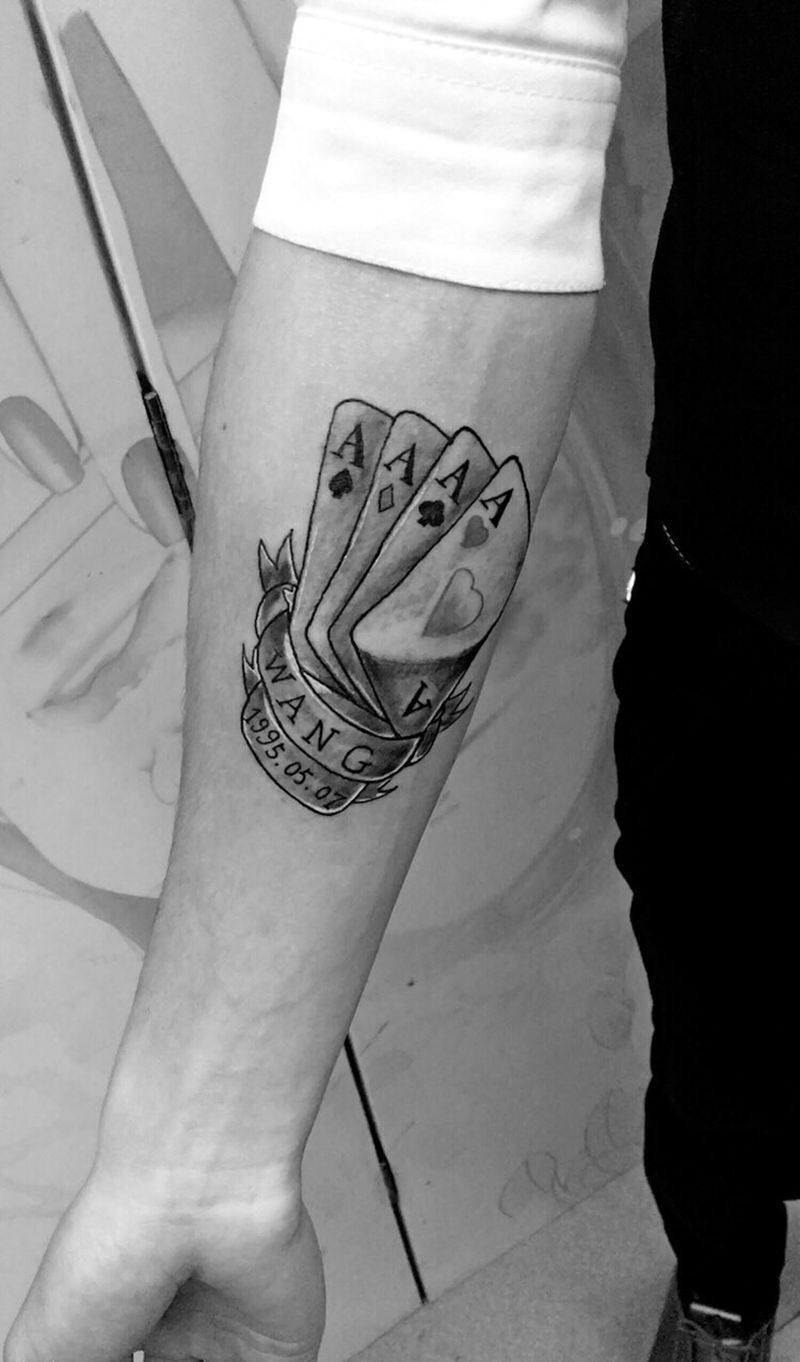 扑克牌纹身图片_成品手臂欧美静物纹身图案