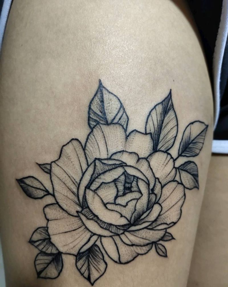 素花纹身图片_腿部欧美写实点刺纹身图案