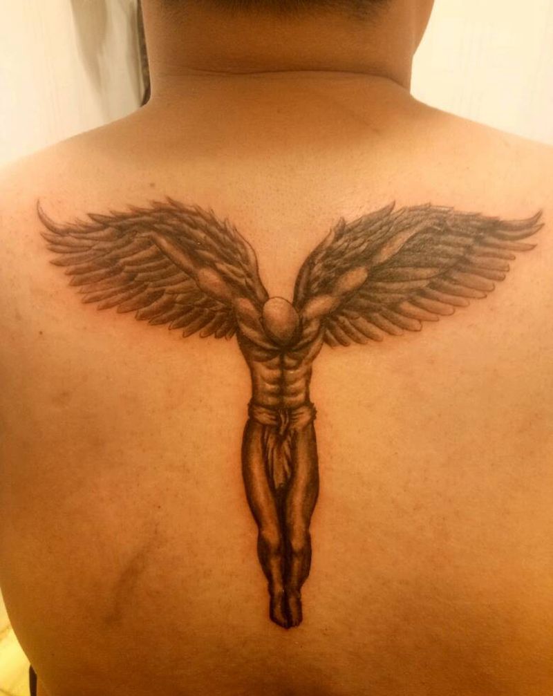 堕落天使纹身图片_背部欧美写实人物宗教成品纹身图案