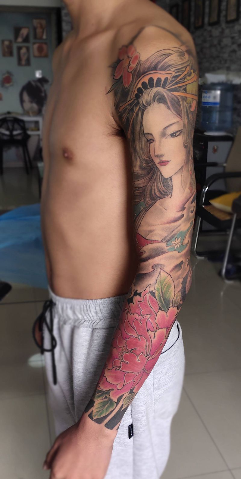 艺妓花臂纹身图片_手臂手部新传统老传统纹身图案