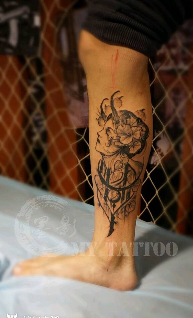 欧美纹身图片_腿部欧美写实纹身图案