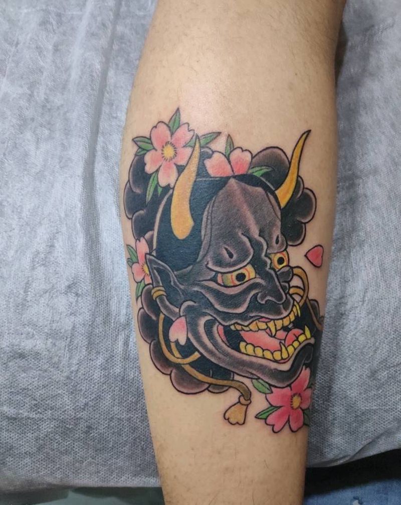 小般若纹身图片_腿部老传统纹身图案