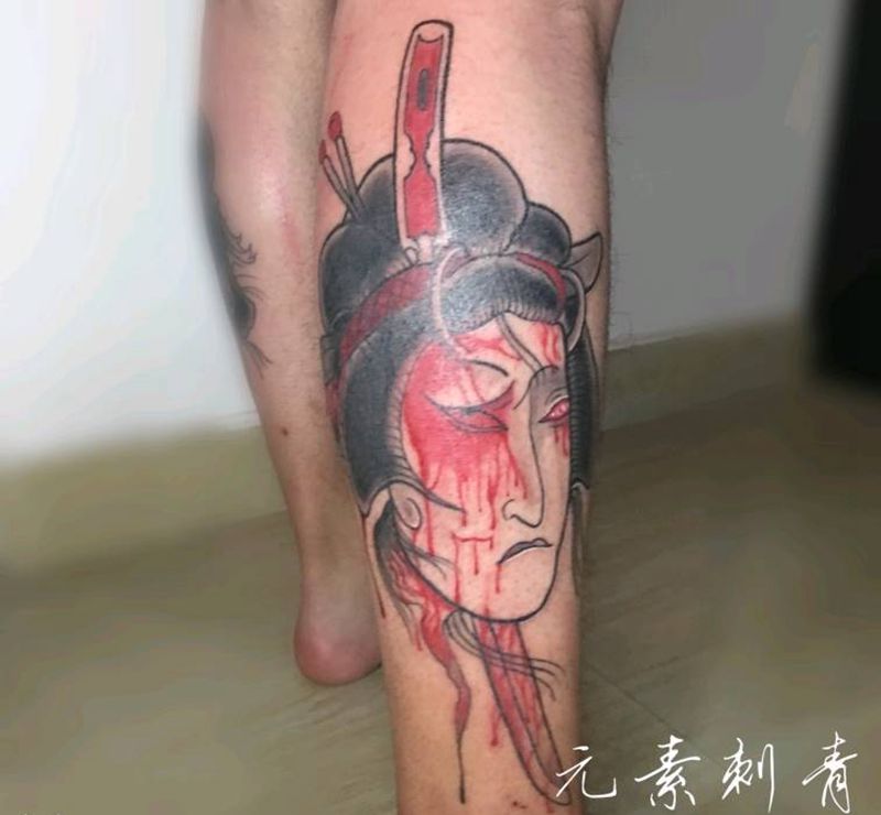 日系纹身图片_腿部纹身图案