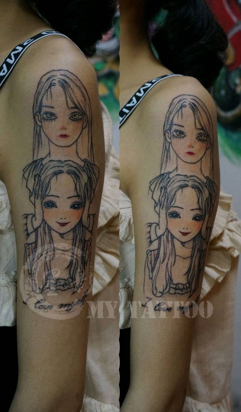 美女插画纹身图片