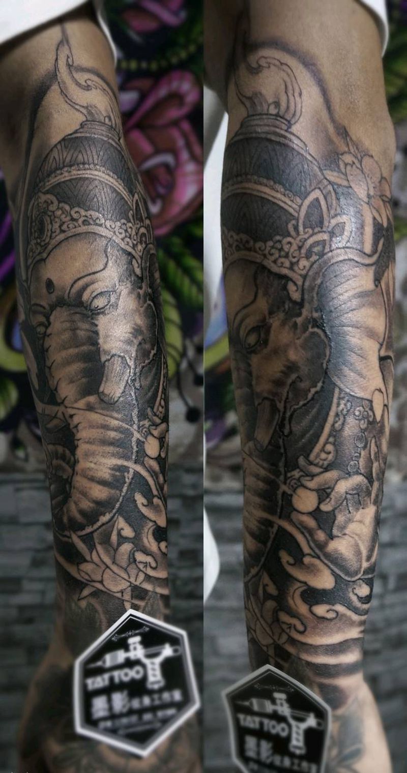 象神纹身图片_手部手臂新传统老传统纹身图案