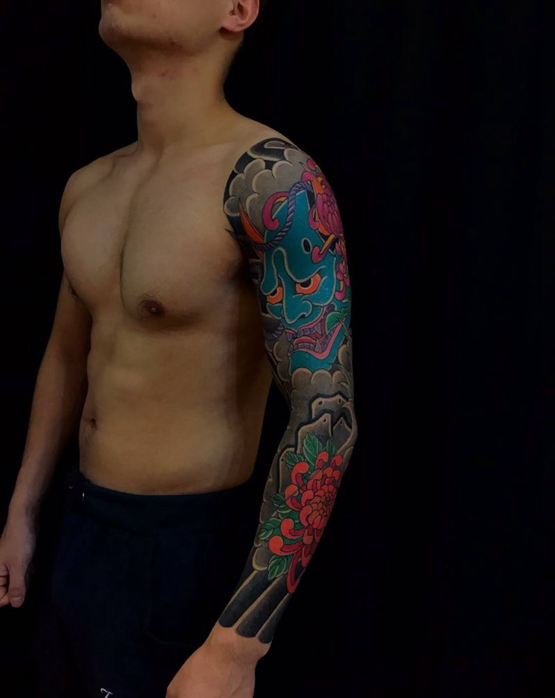 般若花臂纹身图片