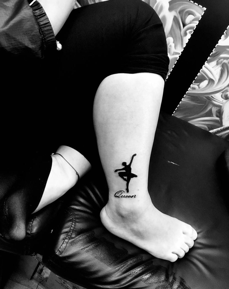 小清新舞者纹身图片_成品腿部清新图腾原创纹身图案