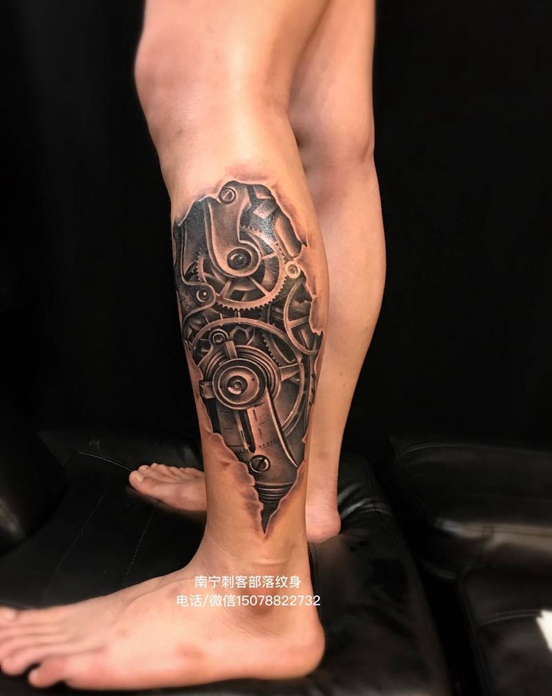 机械腿，帅纹身图片