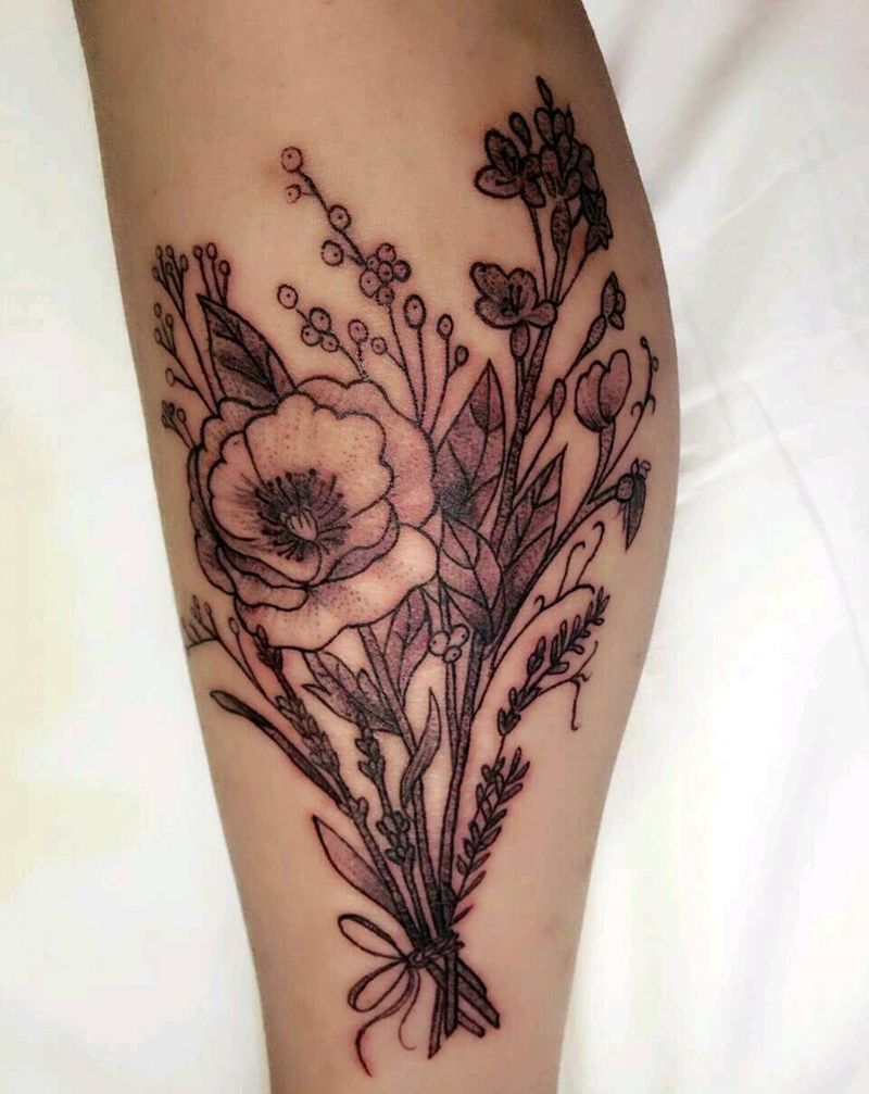 花草纹身图片_腿部清新贴纸植物静物成品纹身图案