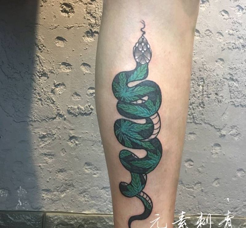 蛇纹身图片_腿部纹身图案
