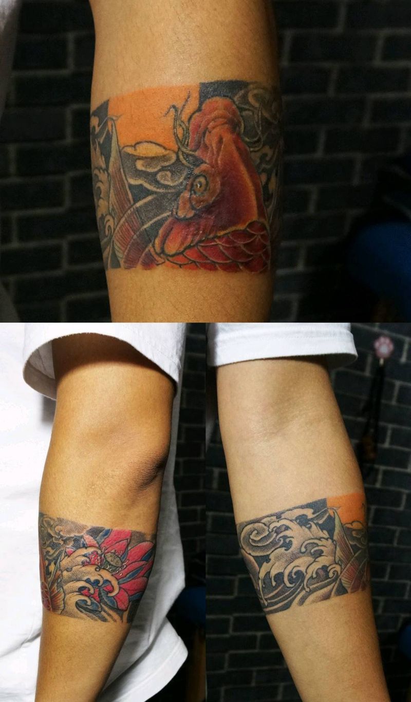 鲤鱼臂环纹身图片_手臂手部新传统New School纹身图案