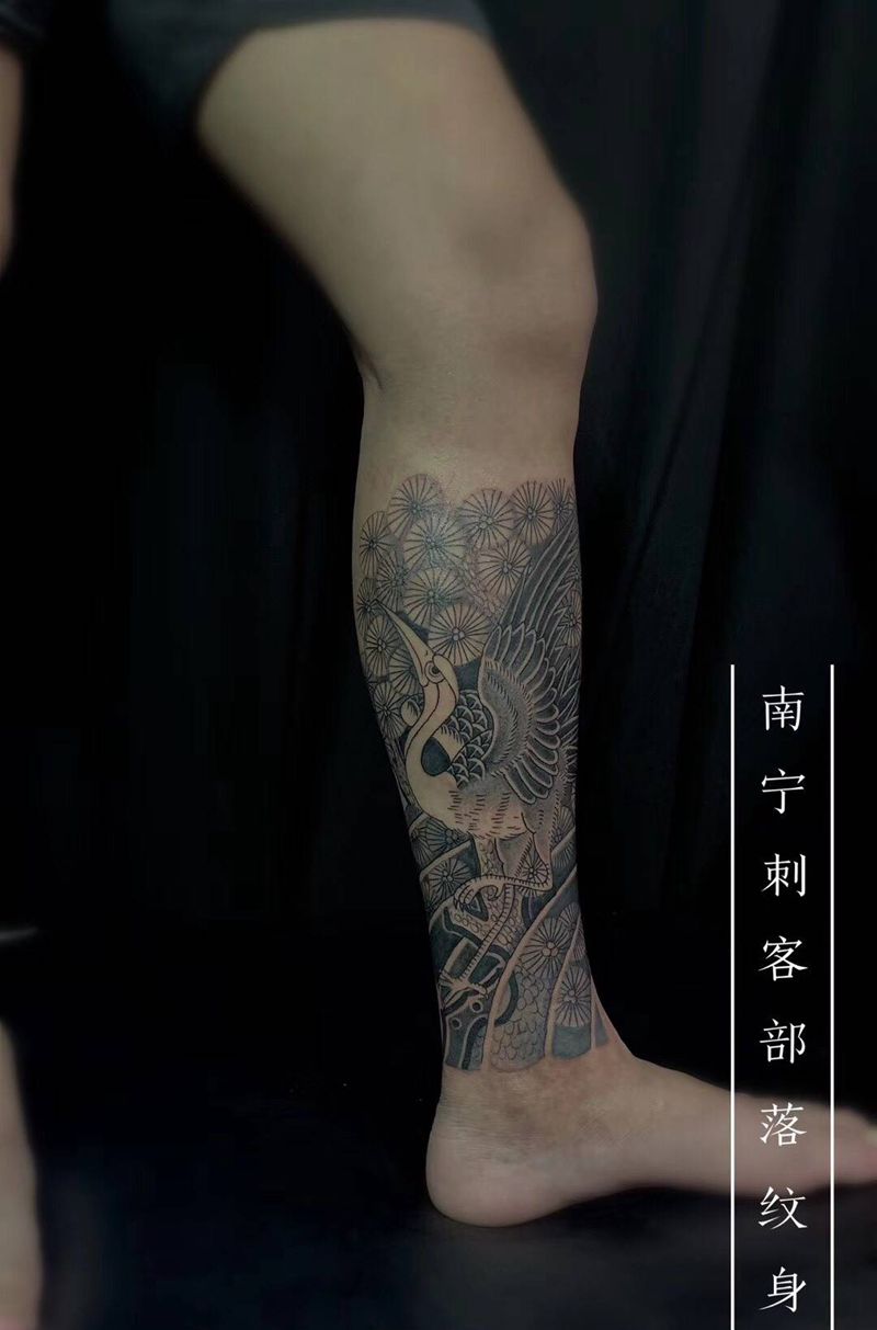 小腿仙鹤，仙气满满，未完待续纹身图片