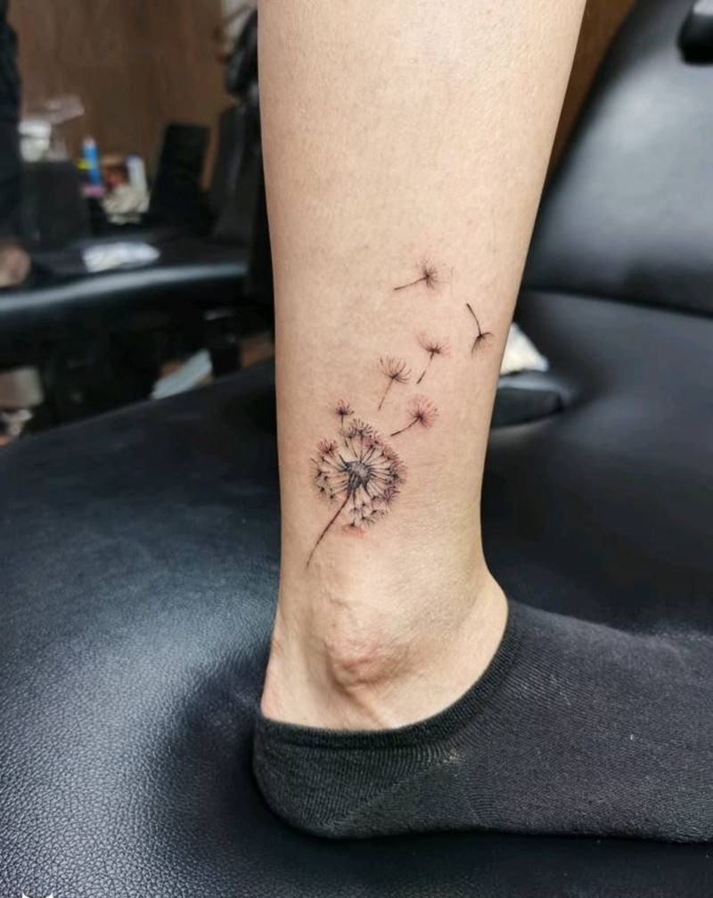 蒲公英纹身图片_腿部脚部小清新纹身图案