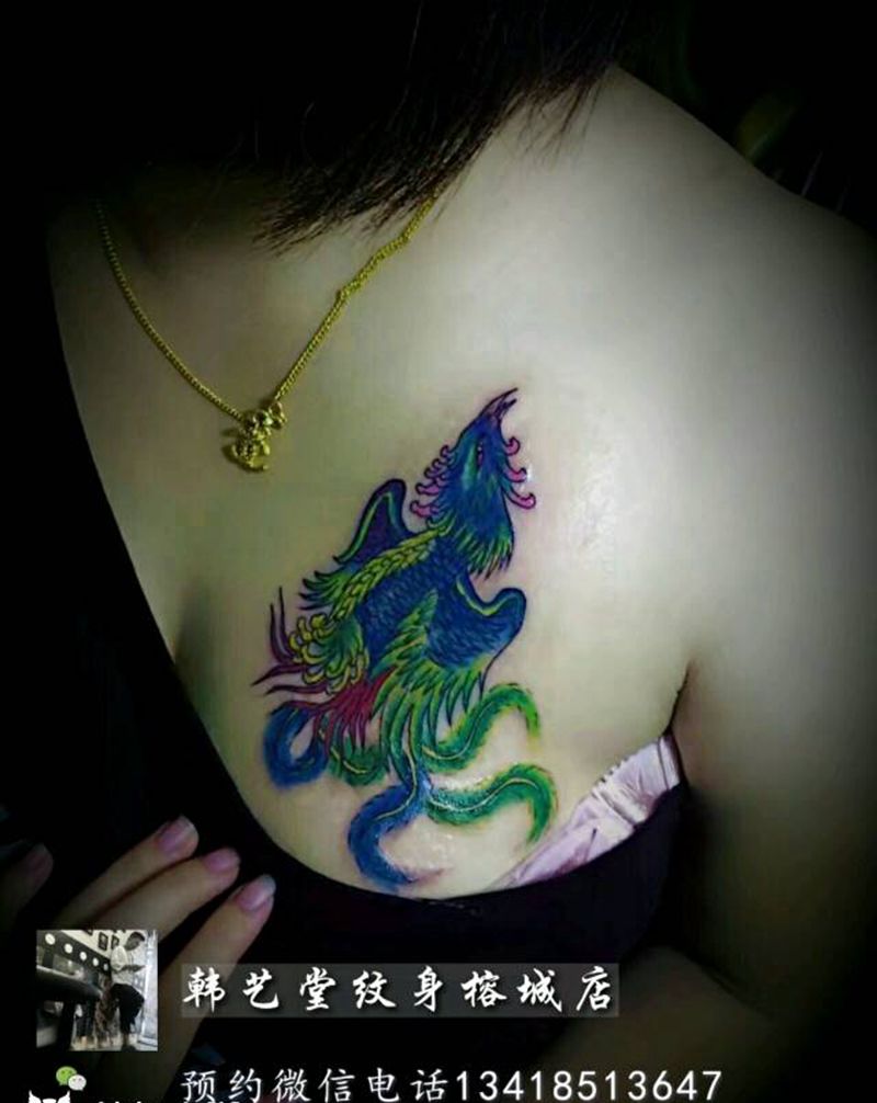 凤凰遮盖疤痕纹身图片
